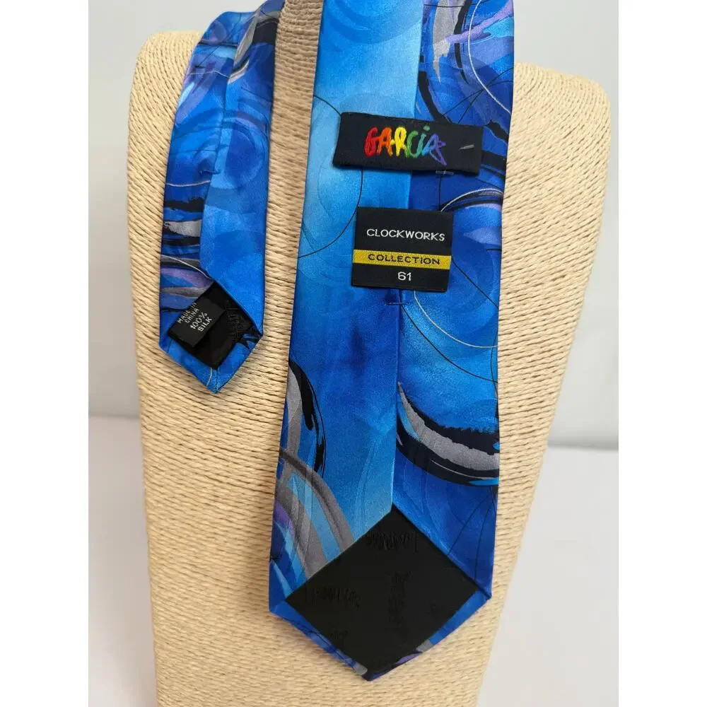 Garcia Clockworks 100% Silk Tie Collection 61 Bold Blue Abstract Art